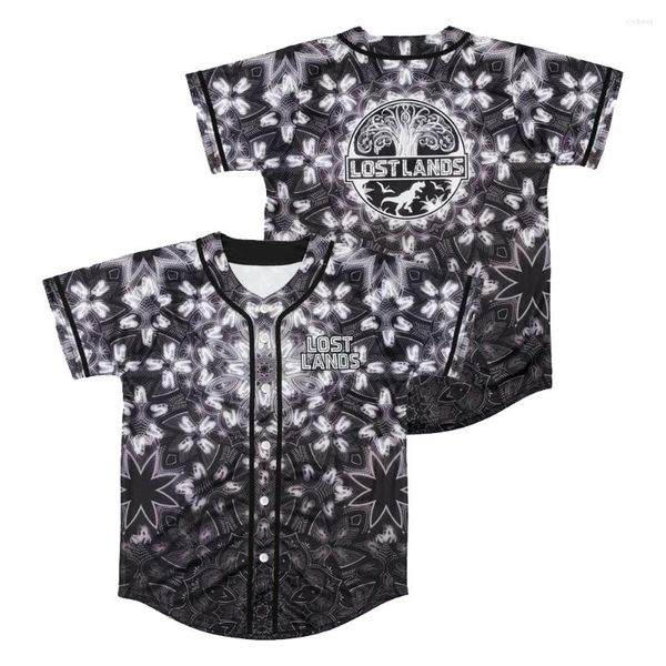 Herren T-Shirts Excision Lost Lands Mandala Baseball Jersey Top Shirt V-Ausschnitt Kurzarm Schwarz Damen Herren Streetwear 3D T-Shirt