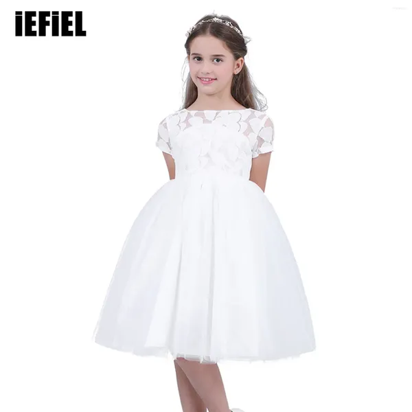 Vestidos de menina crianças meninas princesa verão oco coração volta vestido de flor branca para concurso aniversário festa de casamento roupas de baile