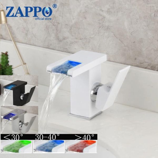 Badezimmer-Waschtischarmaturen, Zappo-Waschtischarmatur, LED-Wasserfall, Waschmischer, weißer Wasserhahn, schwarze Deckmontage, kaltes Wasser