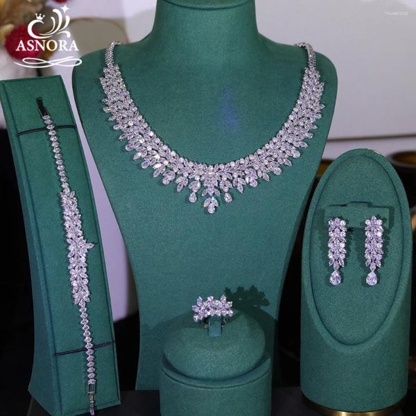 Colar brincos conjunto moda 4 peças de cristal nupcial zircônia cúbica acessórios femininos vestido de casamento dubai