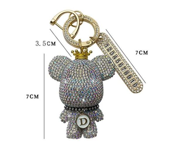 El yapımı tam rhinestones ayı anahtarlıklar karikatür anti-kayıp numara plaka taç anahtar zinciri lady cazibe çanta araba anahtar zincirleri arkadaş hediyesi