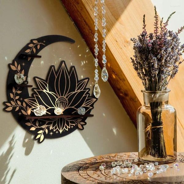 Küche Lagerung Holz Wand Dekor Regale Kristall Lotus Mond Regal Display montiert