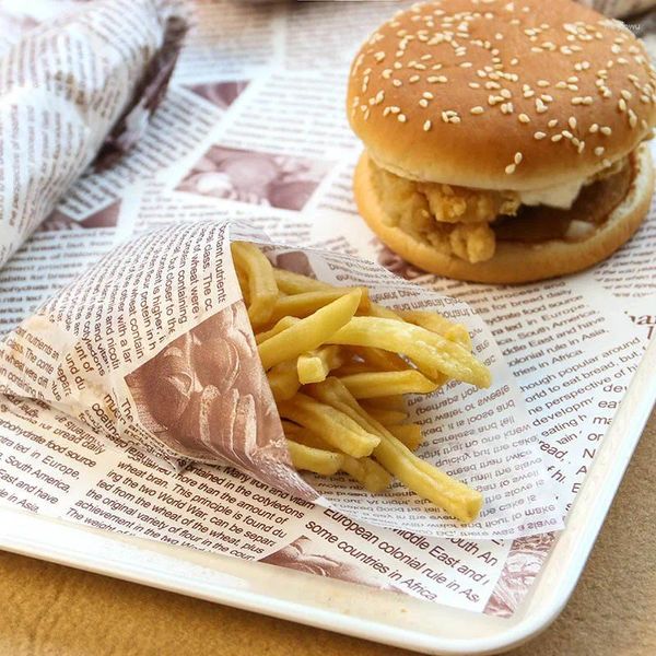 Conjuntos de louça de grau, folha de embrulho, papel de cera, anti-óleo, hambúrguer, rolo de frango, ferramenta de jantar, embalagem de chip de pão