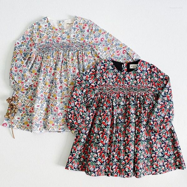 Vestidos da menina outono bebê meninas vestido crianças roupas de flor temperamento manga longa retro princesa crianças casual japão coreano