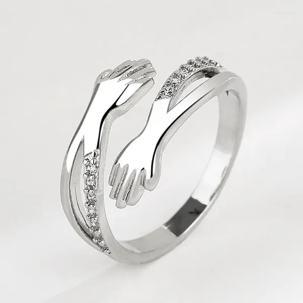 Cluster Ringe Romantische Zirkon Kupfer Umarmung Frauen Einfache Mode Silber Gold Farbe Offene Einstellbare Ring Liebhaber Paar Schmuck Geschenk