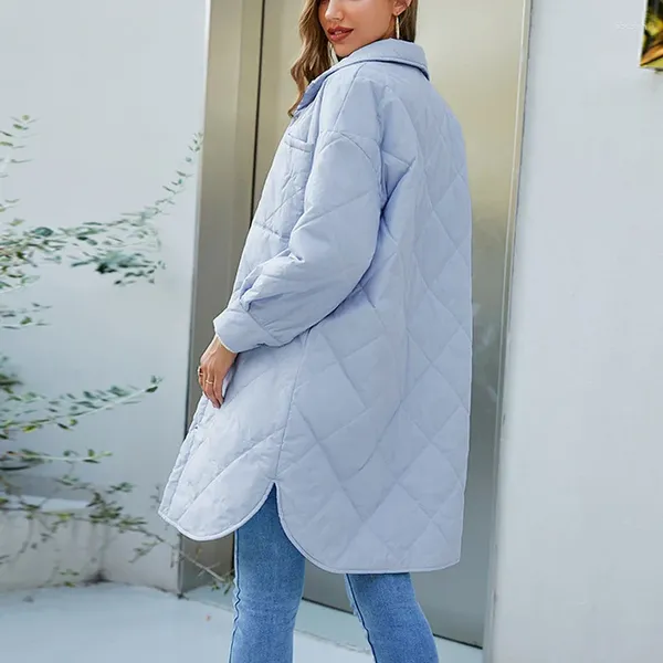 Feminino para baixo outono inverno azul algodão acolchoado jaqueta casaco feminino 2024 solto argyle escritório outerwear senhoras acolchoado casacos forrado puffer