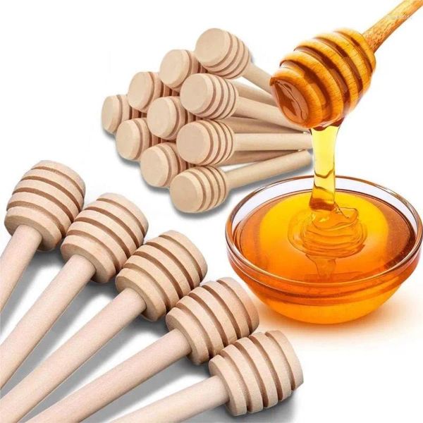 Colheres 100/50 / 20pcs Honey Stir Bar Mixing Handle Jar Colher Prático 100Pc Wood Dipper Long Vara Suprimentos Ferramentas de Cozinha