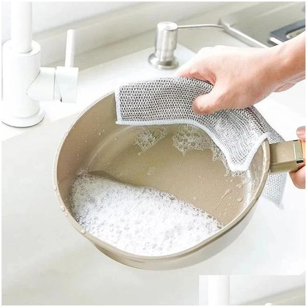 Escovas de limpeza remoção de ferrugem pano cozinha mágica toalha de lavar louça metal fio de aço pano microondas fogão ferramentas limpas prato drop deliv otucm