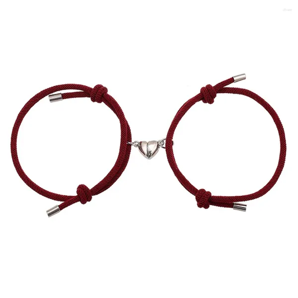 Charme Pulseiras 2 PCS Leve Mulheres Homens Presente Magnético Pulseira Atração Namorada Trança Corda Dia dos Namorados Coração Sólido