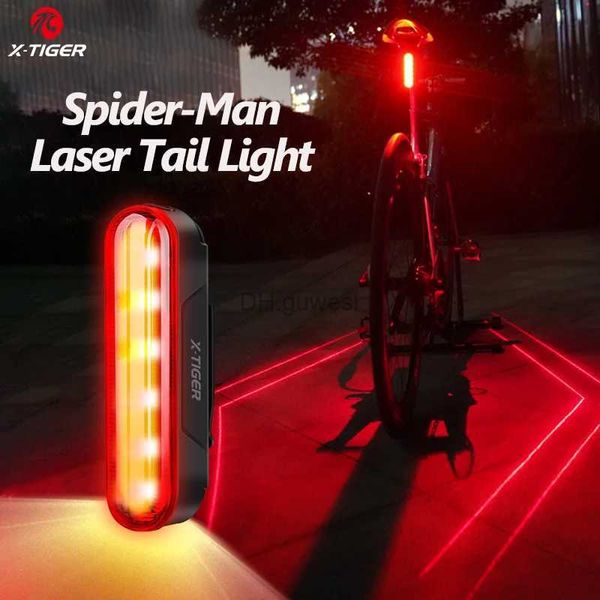 Diğer Aydınlatma Aksesuarları X-Tiger Bisiklet Lazer Kuyruğu Işık Akıllı Bisiklet Arka Işık LED Binicilik Arka lamba 5 Mod Çift Braket Otomatik Fren Sensörü YQ240205