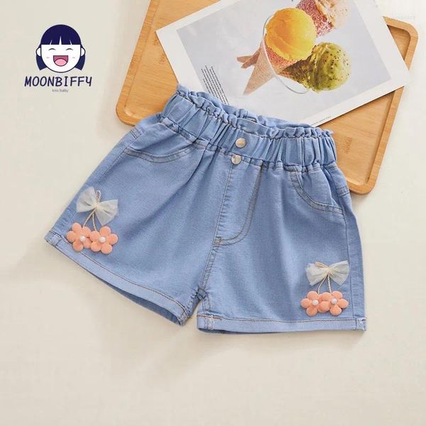 Pantaloncini per ragazze Denim Summer Cartoon Fashion Cute Floral Lace All-match Pantaloni per bambini Adolescenti