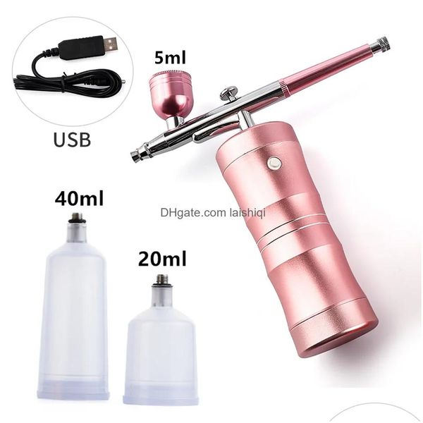 Airbrush Tattoo Supplies Sauerstoffinjektor Mini Luftkompressor Kit Farbspritzpistole für Nano Nebel Nebel Sprayer Kunst Make-up USB Rechargeab Dhqec