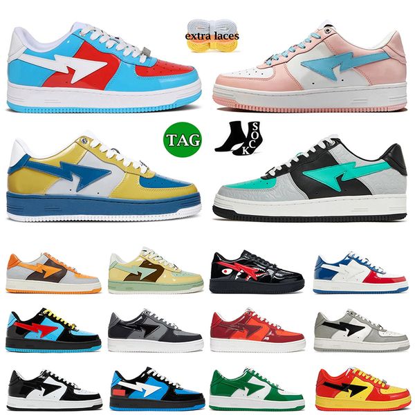 Autêntico OG Flat Ska Sta Designer Causal Sapatos Unissex Mulheres Mens Low Skate Preto Branco Pastel Pacote Rosa UNC Verde Bapestaes Top Leather Sneakers Trainer