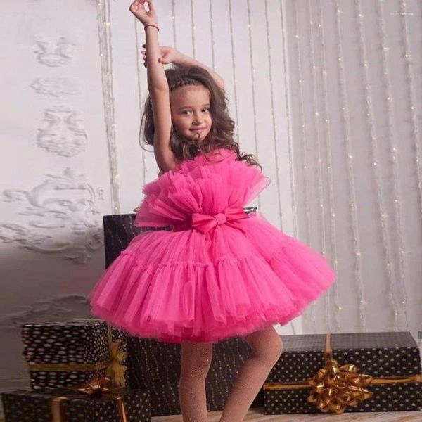 Vestidos de menina coloridos tule flor roupas infantis personalizado desempenho beleza competição vestido sem mangas festa de aniversário formal