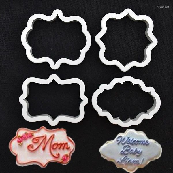 Stampi da forno 4 pezzi Set di taglierine per biscotti con cornice per placca vintage Stampo per biscotti in plastica Strumenti per decorare torte Stampo per fondente Cucina