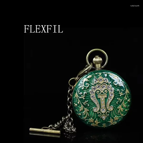 Taschenuhren FLEXFIL Vintage manuelle Maschinenuhr Emaille Cloisonné Tourbillon Hochwertige Mode-Kupfer-Armbanduhren