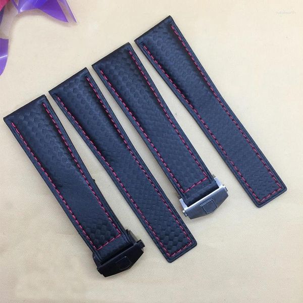 Cinturini per orologi Cinturino di ricambio in pelle 19mm 20mm 22mm Cinturino in fibra di carbonio di qualità con fibbia pieghevole