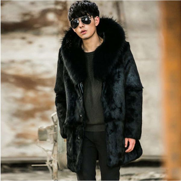 Özel fiyat kürk erkek moda ceket taklit vizon ceket rakun tasarımcısı uzun kapşonlu 41i3