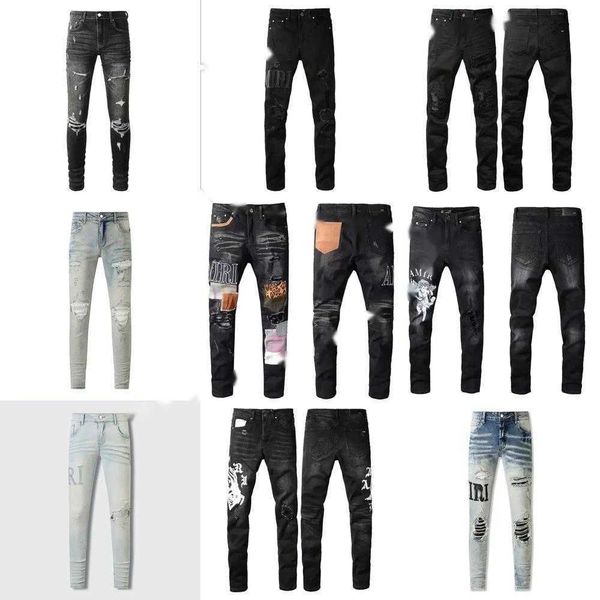 Roxo Marcas designer Denim jeans mulheres Jeans Mens Calças Designer Jean Skinny slim fit calças de motociclista