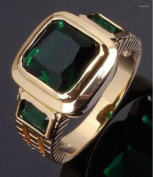 Cluster Ringe Herren Business 18 Karat Gold Farbe Ring Luxus Domineering Green Gem Hochzeit Verlobungsfeier Schmuck Größe 6-13