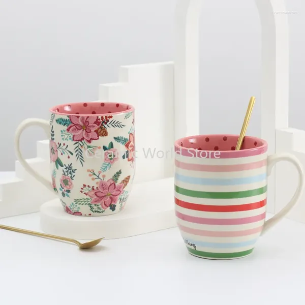 Canecas Porcelana Retro Estilo Clássico Criativo Drinkware Cerâmica Caneca de Café Leite Xícara de Chá com Colher Padrão de Luxo de Água 2024