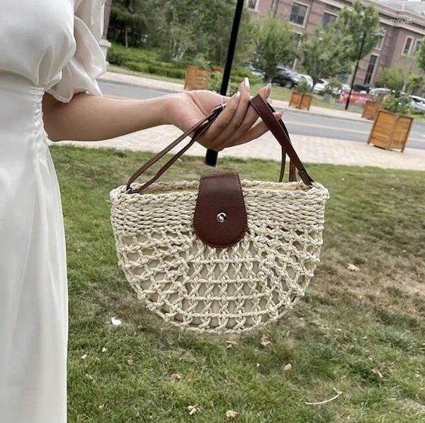 Borse a tracolla Borsa in paglia intrecciata fatta a mano in rattan da spiaggia per le donne Borsa quotidiana per ragazze a tracolla con tracolla Bohemia