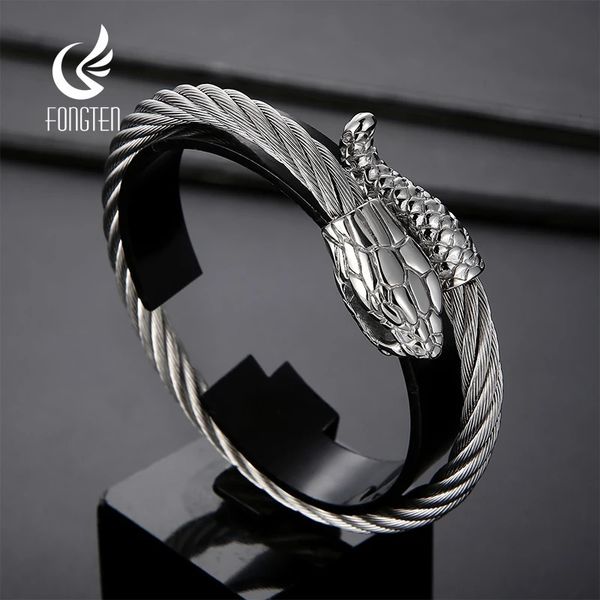 Fongten Punk Tier Schlange Herren Spirale Twisted Chain Armbänder Edelstahl Kabel Armbänder Für Männer Gothic Armreif Schmuck 240131