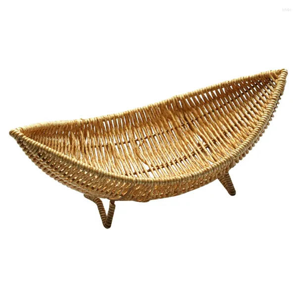 Placas rattan tigela de frutas tecido cesta vegetal diversos vintage rústico toque plástico lanche armazenamento tentar