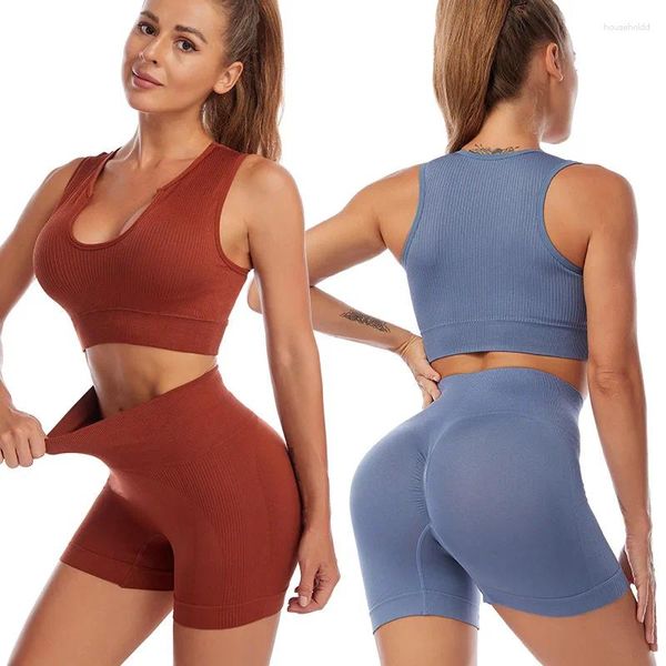 Bras Setleri Spor Dikişsiz Sutu Set Kadınlar Spor Giyim Yoga Takım Seksi Bralette iç çamaşırı yüksek bel egzersiz şortları yelek temel esnek tank üstü