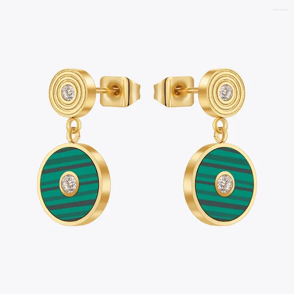 Ohrstecker ENFASHION Aretes De Mujer Pfauengrüne Scheibe für Damen, 18 Karat vergoldet, Modeschmuck, Jubiläumsgeschenk E231469