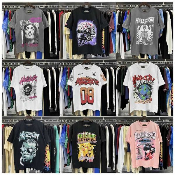 Männer T-Shirts Hellstar Baumwolle T-shirt Mode Schwarz Männer Frauen Designer Kleidung Cartoon Grafik Punk Rock Tops Sommer High Street Streetwear yh6