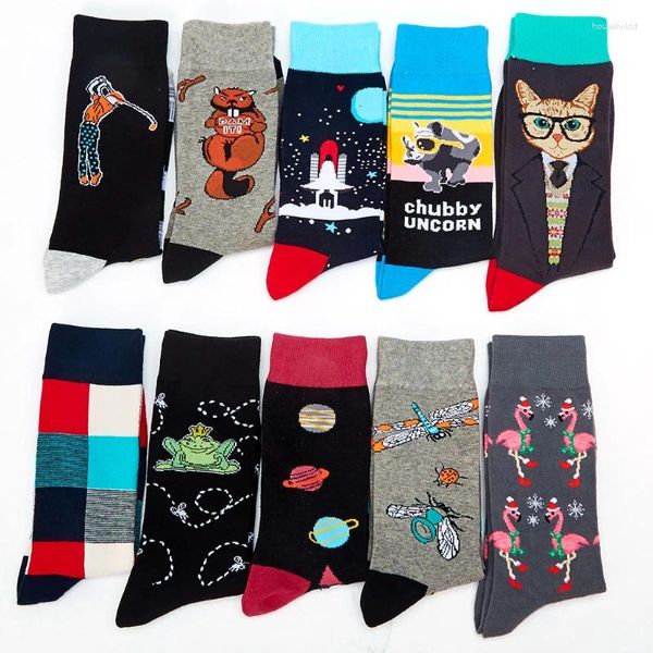 Herrensocken Mode gekämmte Baumwolle Männer Casual Harajuku Cartoon UFO Katze Frosch Flamingo Hip Hop Skateboard Crew