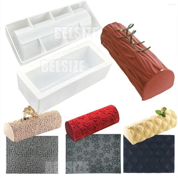 Moldes de cozimento textura fondant molde árvore casca de madeira padrão bolo silicone twinkie buche natal floco de neve tapete de renda