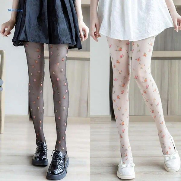 Frauen Socken Lolita Dünne Seidige Strumpfhosen Französisch Vintage Süße Bunte Blumen Gedruckt Strumpfhosen Strümpfe Cosplay Wade Lange