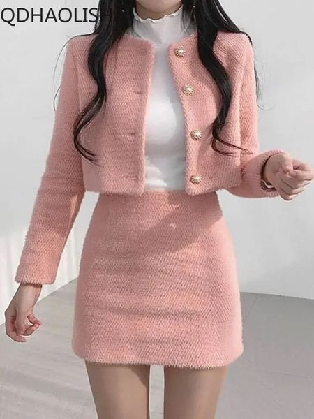 Zweiteilige Set Woman Dress Frühlings Sommer Korean Fashion Minirock Temperament Elegante Tweed-Anzüge süße Frauenanzüge 240129