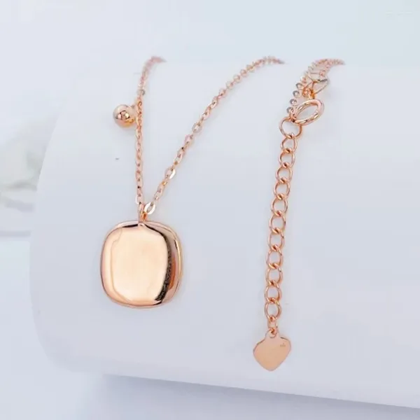 Correntes Real Pure 18k Rose Gold Chain Mulheres Lucky Glossy Square Pingente O Link Colar 2.65-2.78g