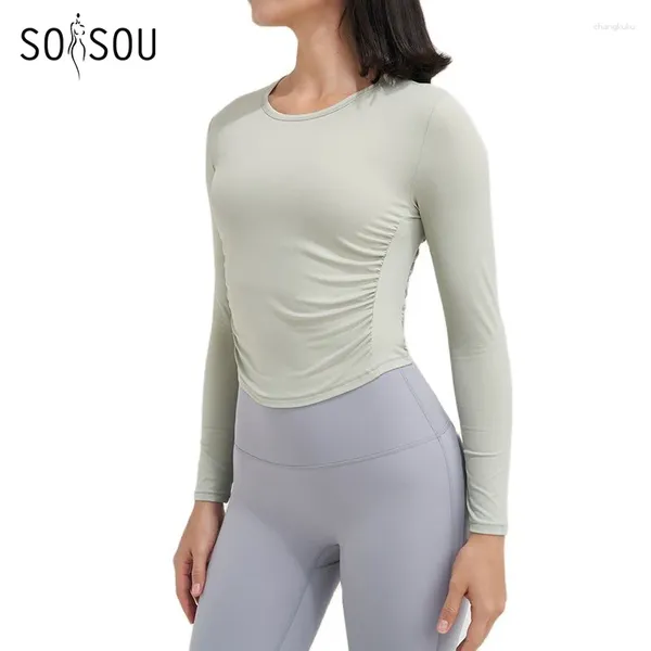 Aktive Shirts SOISOU Nylon Damen Tops Fitnessstudio Yoga Sportbekleidung Eng Elastisch Atmungsaktiv Bequem Sport Top Tragen Damenbekleidung