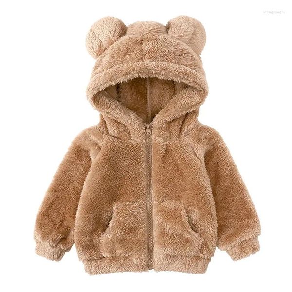Jaquetas 1-6 anos orelhas de urso outono meninos jaqueta cor sólida manter quente pequena princesa casaco com capuz zíper bebê outerwear crianças roupas