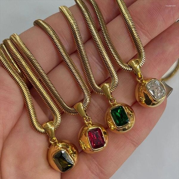 Pingente colares moda quadrado zircon cristal neckalce bola redonda pingentes de aço inoxidável corrente de cobra para mulheres jóias de noivado