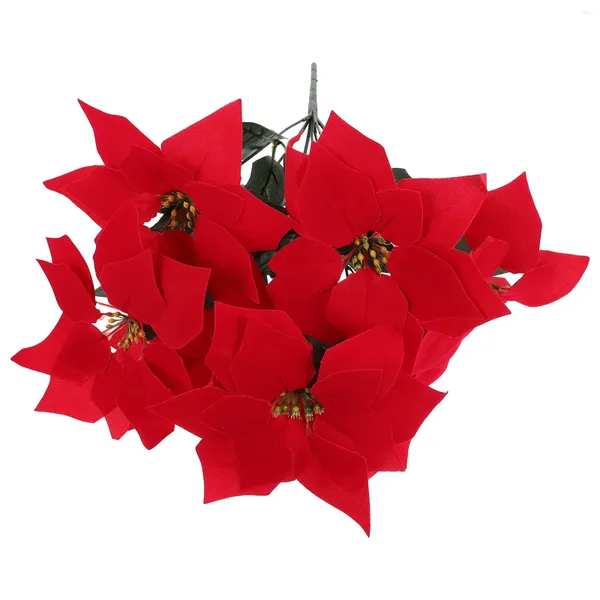 Fiori decorativi Grande fiore rosso Simulazione Poinsettia Pianta da giardino in vaso 2 pezzi (7 Stelle di Natale 21 foglie) Natale