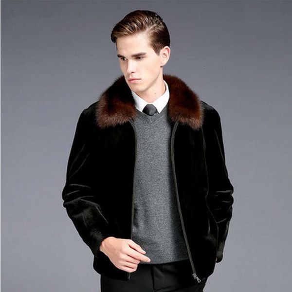 Inverno Imitazione Pelliccia Abbigliamento Uomo Cappotto di Visone Intero Risvolto Giacca in Erba 7T6R