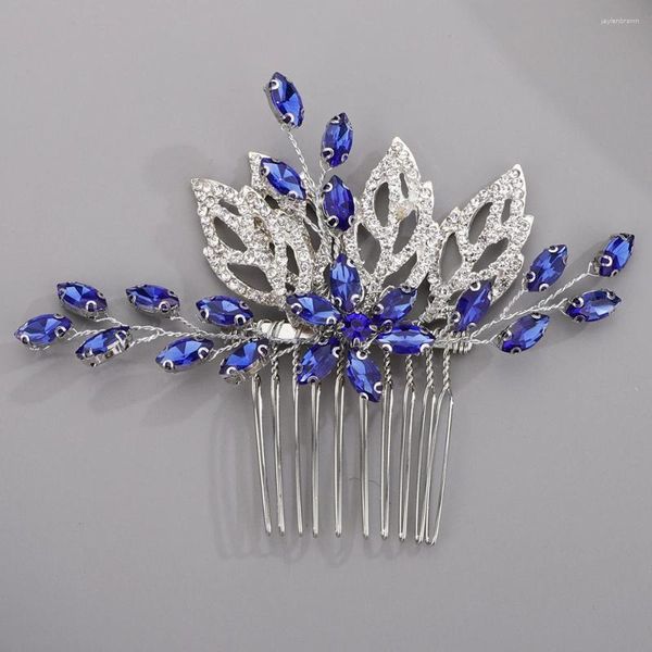 Copricapo Fiore argento Copricapo da sposa Rosso fatto a mano Festa Pettine per capelli da sposa Donna Blu Accessori da damigella d'onore Tiara con strass