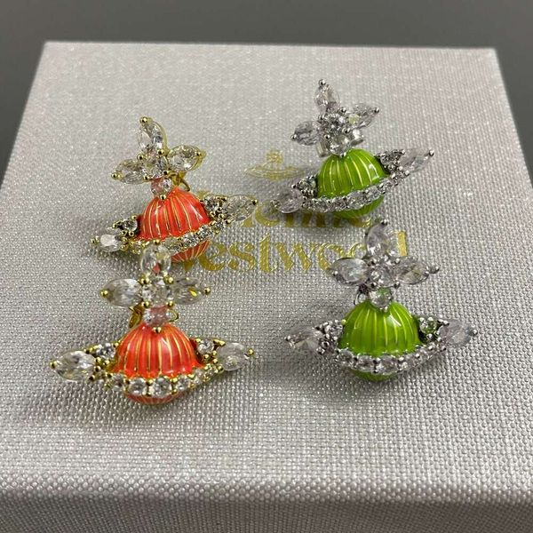 Дизайнер серег Planet Viviane для женщин Vivienenwestwoods 23 Springsummer New Western Western Empress Dowager Candy Color Drops Glue Enamel Saturn Earrings для женщин