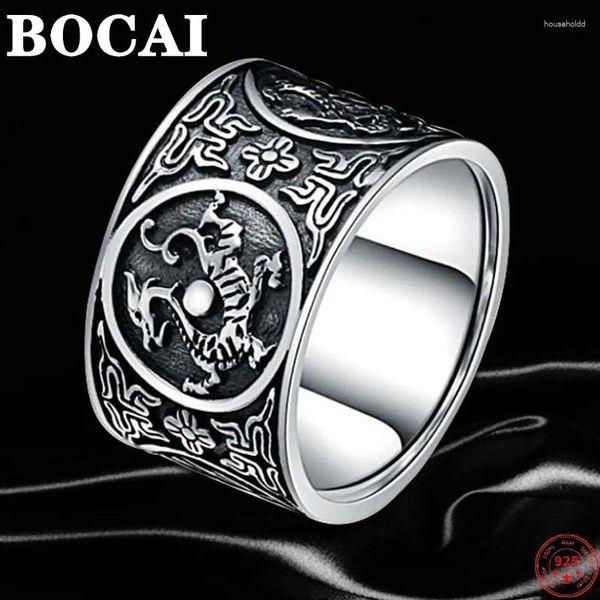 Anéis de cluster Bocai Sterling Silver Charm para homens tigre branco quatro deus besta ornamentos tailandeses puro argentum amuleto moda jóias