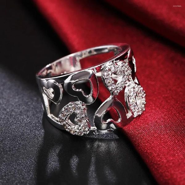 Кольца кластера, тренд, стерлинговое серебро 925 пробы, широкий тонкий кристалл, довольно романтическое сердце для женщин, модные вечерние, свадебные, роскошные ювелирные изделия, подарки