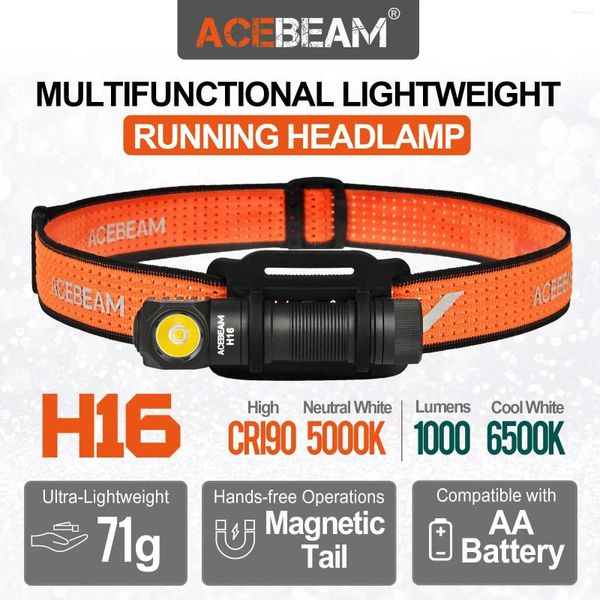 Taschenlampen, ACEBEAM H16, superleicht, AA-LED, rechtwinkliges Licht, EDC-Taschenlampe, 5000 K, CRI 90/6500 K, 1000 Lumen