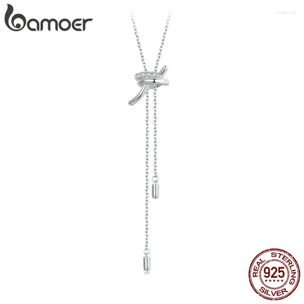 Pingentes Bamoer 925 Sterling Silver Ajustável Nós Pingente Colar Y Forma Pescoço Corrente Para Mulheres Design Original Na Moda Jóias Presente