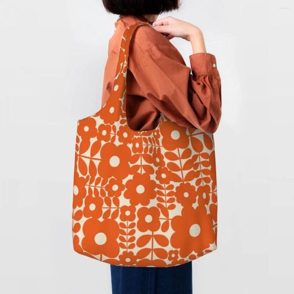 Sacos de compras Reciclagem Criss Cross Stem Orla Kiely Bolsa Mulheres Ombro Canvas Tote Lavável Mercearia Shopper Bolsa Presentes