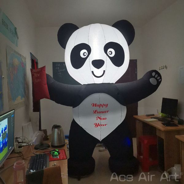 Atacado fornecimento de fábrica inflável panda cartoon animal balão panda bonito com envelope vermelho para publicidade ao ar livre evento par