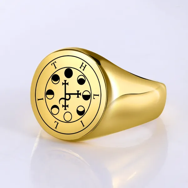 Cluster-Ringe Dreamtimes Lilith Siegel Kabbalah Amulett Männer Ring Nacht und Mond Dämon Göttin Solomon Magie Goldener Edelstahlschmuck